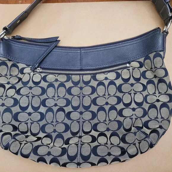 Coach Navy and Tan Signature Hobo Bag - Picture 9 of 13